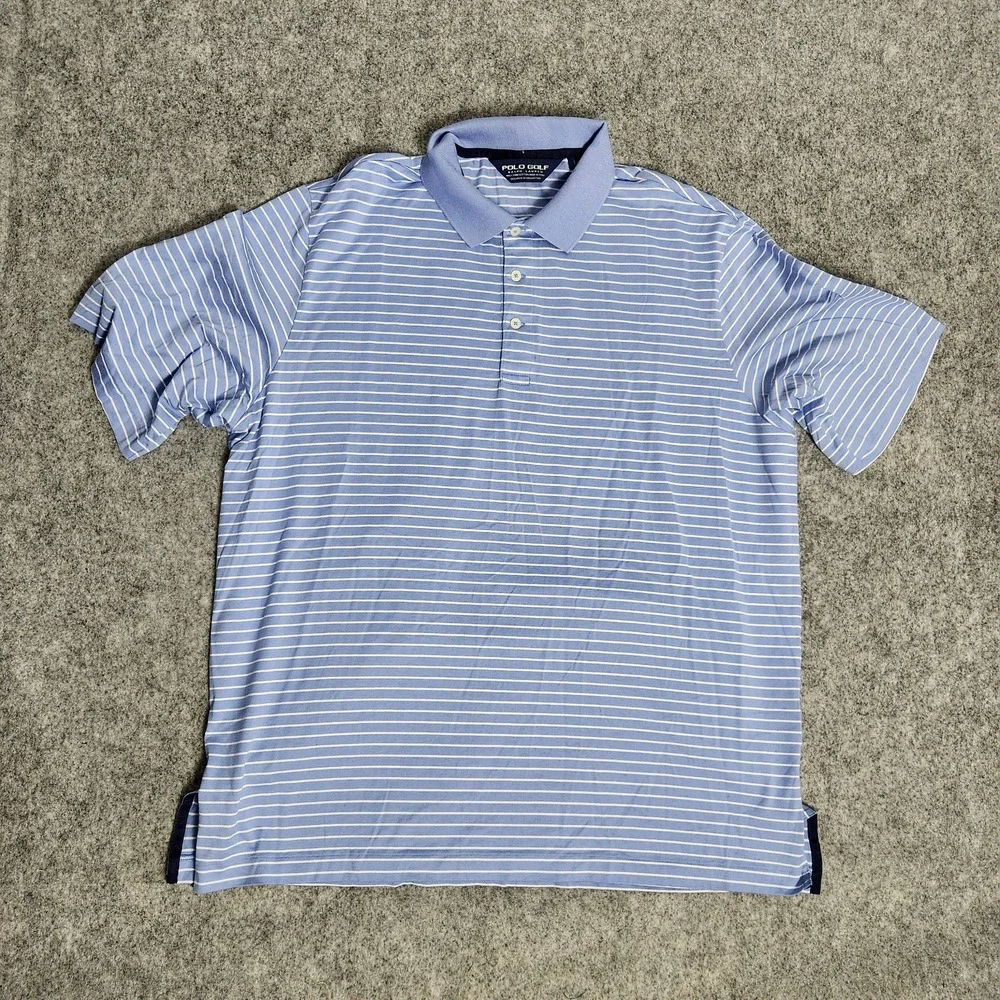 Polo Golf Ralph Lauren‎ Polo Shirt Men L Blue White Stripe Pima Cotton Pullove